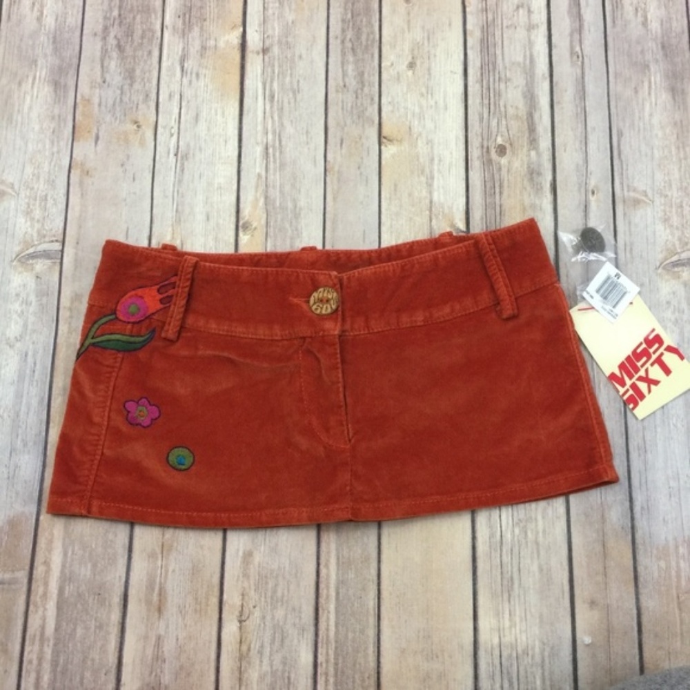 Miss Sixty Mini Skirt Velvet Embroidery Shorts NEW